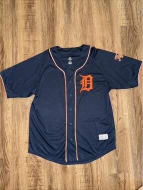 Detroit Tigers Jersey Men's Lrg 42-44 Dynasty MLB Embroidered Graphic Logos Euc